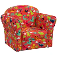 AIYAPLAY Kids Armchair with Dinosaur Design, Wooden Frame, for Bedroom, Playroom, Kids Room - Red(m-1)
