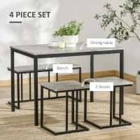 HOMCOM Dining Table and Chairs Set for 4 People, Concrete Effect Kitchen Table and Bench Set with Steel Frame, 4 Piece Dining Room Sets, Grey(m-4)