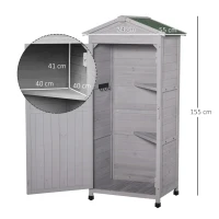 Outsunny Wooden Garden Shed, Outdoor Storage Cabinet with 2 Shelves and Hooks, Locking Organiser Outdoor Narrow Tool House, 74x55x155cm, Grey(m-3)