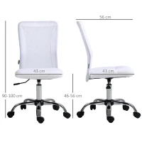 Vinsetto Computer Desk Chair, Mesh Office Chair with Adjustable Height and Swivel Wheels, Armless Study Chair, White(m-3)