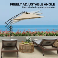 Outsunny 3(m) Garden Cantilever Parasol with Cover and Wind Protection Strap, Round Overhanging Umbrella with Crank Handle and Tilt, Banana Patio Umbrella for Outdoor Sun Shade, UPF50+, Khaki(m-6)