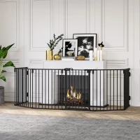 PawHut Cancelletto di Sicurezza Pieghevole 6 Sezioni, Cancellino Barriera per Cani in Acciaio, Sistema di Blocco e Chiusura Automatica, Nero(m-2)