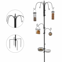 PawHut Station d'alimentation mangeoir à oiseaux sur pied 6 crochets 4 mangeoires suspendues pour cacahuètes graines boules de graisse noir