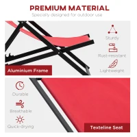 Outsunny Set of 2 Folding Garden Beach Aluminium Frame Deck Chairs Deckchairs Seaside Folding Garden Patio Lounger, Red(m-6)
