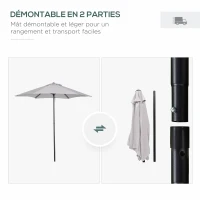 Outsunny Parasol droit ronde parasol de jardin Ø 2 m mât en aluminium 6 baleines métal et toile gris clair(m-4)