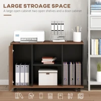 HOMCOM Lateral Filing Cabinet on Wheels, Mobile File Cabinet with Cabinet, Home Office Printer Stand with Casters and Open Compartments for Living Room, Walnut Brown,(m-4)