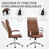 HOMCOM Chaise bureau fauteuil de bureau avec hauteur réglable, dossier haut, fonction à bascule, charge 120 Kg, marron foncé(m-5)