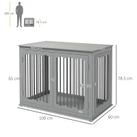 PawHut Dog Crate, End Table, with Three Doors, Locks, Latches for Large Dogs, Indoor Use - Grey(m-3)