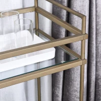 HOMCOM Chariot de service desserte de cuisine à roulettes 2 étagères verre dim. 70L x 35l x 80H cm métal doré(m-7)