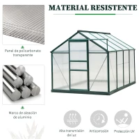 Outsunny Invernadero de Jardín 2x2,5 m Policarbonato y Aluminio Vivero Casero con Tragaluz Protección UV30 y Base 4,79 m² para Macetas Cultivo Plantas Flores Transparente(m-5)
