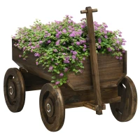 Outsunny jardinière design charrette avec 4 roues et poignée - carré Potager dim. 93L x 55l x 137H cm - Bois Sapin(m-10)