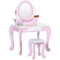 ZONEKIZ Kids Dressing Table Set, with Mirror, Stool, for Ages 3-6 Years - Pink(m-1)