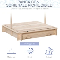 Outsunny Sabbiera per Bambini in Legno con Tettuccio Parasole, Panca e Coperchio, 106x106x115 cm Bianco e Blu(m-4)