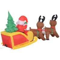 HOMCOM Gonfiabile di Babbo Natale con Slitta e Renne, Autogonfiabile Elettrico, Impermeabile e Resistente, Lungo 2.3 Metri(m-4)