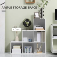 HOMCOM 3-tier Step 6 Cubes Storage Unit Particle Board Cabinet Bookcase Organiser Home Office Shelves - White(m-4)