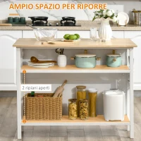 HOMCOM Isola Cucina con Piano di Lavoro Pieghevole e 2 Ripiani in Legno e Acciaio, 120x76x91.5cm, Bianco(m-4)