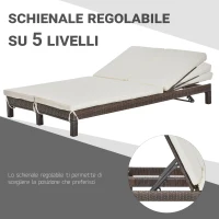 Outsunny Lettino Prendisole a 2 Posti, Sdraio in Acciaio e Rattan, Schienale Regolabile, 196 x 120 x 28cm Marrone e Bianco Crema(m-5)