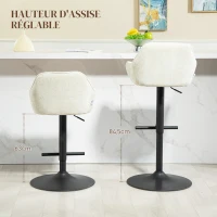 HOMCOM Lot de 2 tabourets de bar chaises de bar hauteur réglable tissu effet lin et base en acier 52,5 x 53 x 86,5-108 cm crème(m-5)