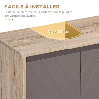 HOMCOM Ensemble de Meuble sous lavabo, armoire avec miroir et meuble colonne pour salle de bain en bois chêne Clair Gris(m-4)