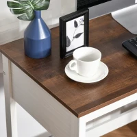 HOMCOM Scrivania Ufficio per PC con 2 Mensole in Legno, Arredamento Casa e Studio 110x48x76.2cm, Noce e Bianco(m-5)