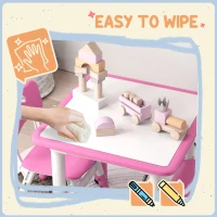 AIYAPLAY Height Adjustable Toddler Table and Chair Set, 3-Piece Children Activity Table w/ 2 Chairs for Playroom, Bedroom - Pink(m-6)