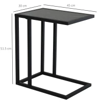 HOMCOM C Shape Bedside Table w/Metal Frame Marble-Effect Top Sofa Narrow Snack End Table for Living Room, Black(m-3)