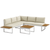 Outsunny Juego de Muebles de Terraza Incluye 2 Sofás Dobles 1 Sofá Esquinero Reclinable y Mesa de Centro con Cojines Crema