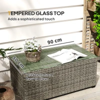 Outsunny 90 x 50cm Glass-Top Rattan Side Table - Dark Grey(m-5)