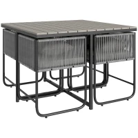 Outsunny 4 Seater Rattan Cube Garden Furniture Set, Rattan Dining Set with Cushions, Outdoor Dining Table and Chairs with Rectangular Wood Grain Plastic Top Table for Patio, Balcony, Grey(m-11)