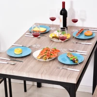 HOMCOM Table de salle à manger avec 4 chaises style industriel acier noir MDF coloris bois de chêne(m-5)