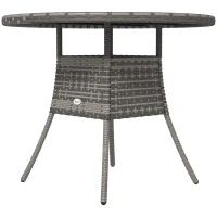 Outsunny 90cm Four-Person Wood-Effect Rattan Table - Grey(m-11)