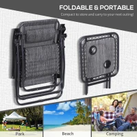 Outsunny 3pcs Folding Zero Gravity Chairs Sun Lounger Table Set w/ Cup Holders Reclining Garden Yard Pool, Light Grey(m-6)