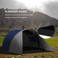 Outsunny Tente de camping familiale 3-4 personnes étanche légère ventilée facile à monter, dim. 390L x 315l x 188H cm(m-5)