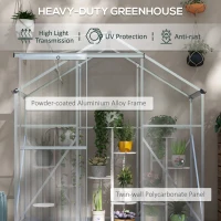 Outsunny 6 x 2.5ft Polycarbonate Greenhouse Walk-In Green House with Rain Gutter, Sliding Door, Window, Foundation, Silver(m-4)