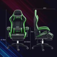 Vinsetto Sedia da Gaming con Altezza Regolabile e Schienale Reclinabile, 65x65x121-129 cm, Nero e Verde(m-3)
