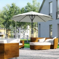 Outsunny Garden 3 m Parasol Umbrella, Outdoor Market Table Umbrella Sun Shade Canopy with 8 Ribs, Easy Push to Open, Cream(m-2)