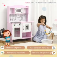 HOMCOM Cocina de Juguete de Madera para Niños de +3 Años Cocinita de Juguete con Luz y Sonidos 70x29x90 cm Rosa(m-6)