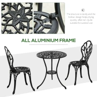 Outsunny Three-Piece Aluminium Floral Bistro Garden Set - Black(m-5)