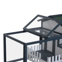 PawHut Conigliera da Esterno in Legno di Abete con Casetta e Area per Movimento, 151x78x84.5 cm, Verde e Bianco(m-9)