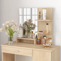 HOMCOM Tavolo per Trucco in Truciolato con Mobiletto, Cassetto, Ripiani Aperti e Specchio, 90x38x138 cm(m-8)