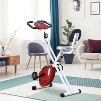 HOMCOM Vélo d'appartement pliable vélo de fitness vélo d'intérieur 8 niveaux de résistance magnétique avec dossier selle réglable écran LCD multifonction capteur fréquence cardiaque rouge(m-2)