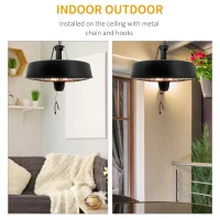 Outsunny Adjustable Power 1000/2500W Infrared Halogen Electric Patio Light Heater, Ceiling Hanging Mount -Black(m-7)