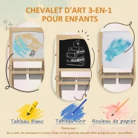 AIYAPLAY Tableau chevalet enfant ardoise double face tableau blanc tableau à craie rouleau papier 58 x 50,5 x 109 cm naturel(m-4)