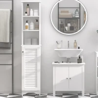 HOMCOM Colonna Bagno con Ripiano a 3 Livelli e Armadietto Chiuso, in MDF e Truciolato, 34x20x165 cm, Bianco(m-2)