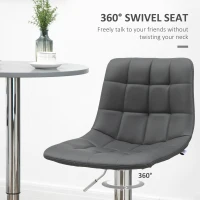 HOMCOM Adjustable Bar Stools Set of 2, Swivel PU Leather Upholstered Barstools with Tufted Seat and Back, Breakfast Bar Chairs for Kitchen Counter, Grey(m-6)