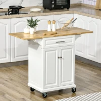 HOMCOM Carrello da Cucina Espandibile in Legno Bianco Cassetto, Armadietto, Portasciugamani e 4 Ruote 119.6x45.7x91.2cm(m-2)