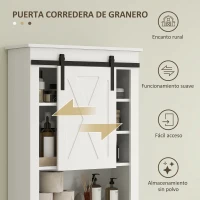 HOMCOM Mueble sobre Inodoro para el Baño con Puerta Corredera de Granero y 6 Compartimentos Estilo Rústico 67x25x172 cm Blanco(m-4)