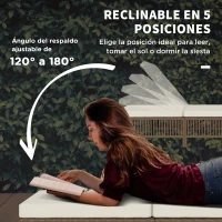 Outsunny Conjunto de 2 Tumbonas de Ratán con Mesa de Centro Respaldo Ajustable en 5 Niveles y Cojines 196x54x32 cm Beige(m-6)