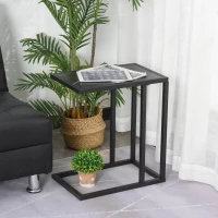HOMCOM C Shape Bedside Table w/Metal Frame Marble-Effect Top Sofa Narrow Snack End Table for Living Room, Black(m-10)