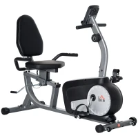 HOMCOM Bicicleta Estática con Respaldo 8 Niveles de Resistencia Magnética Longitud Ajustable Pantalla LCD para Casa Gris(m-11)